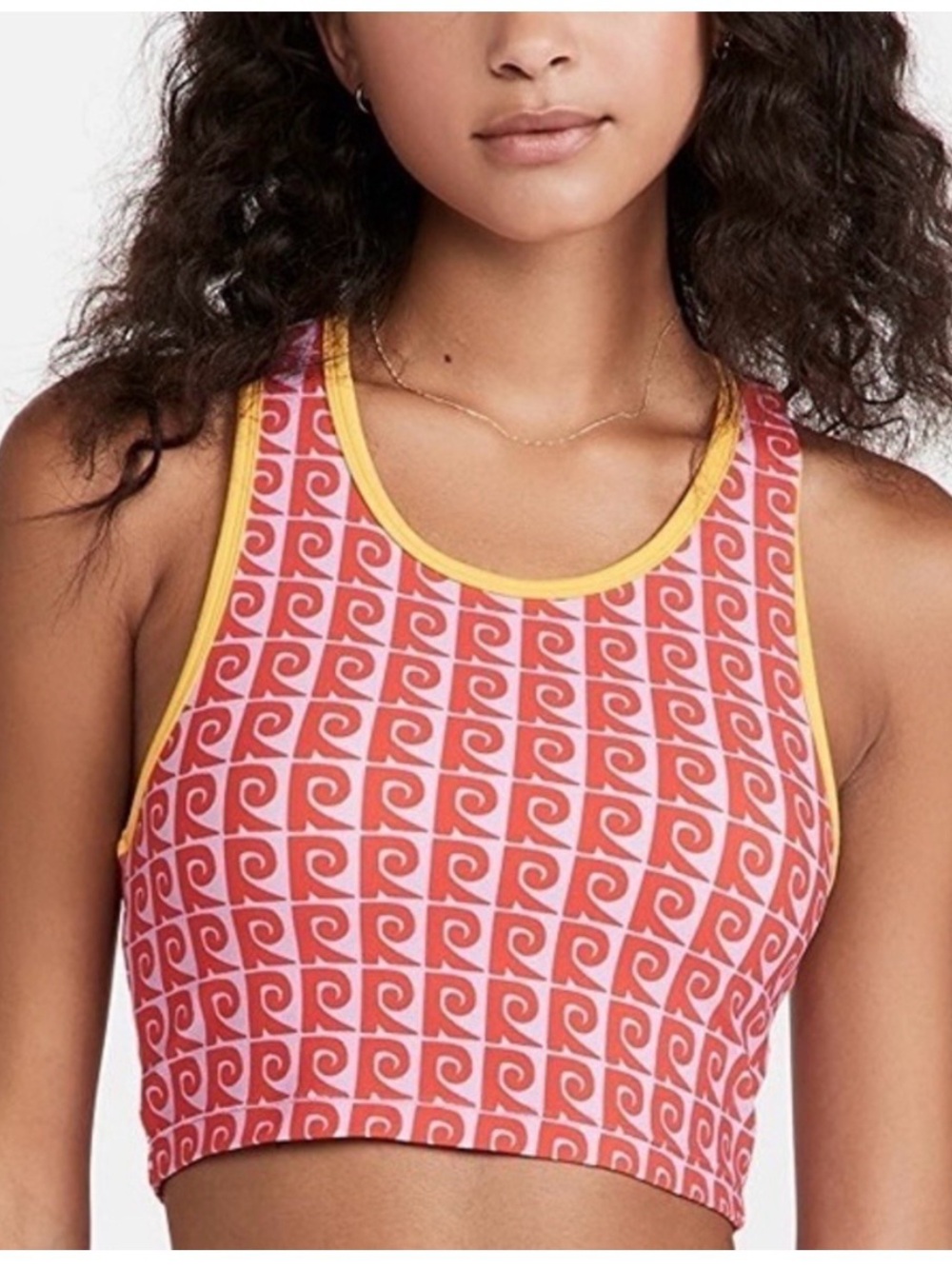 RHODE Red and Lavender Printed Sports Bra with Yellow Trim Size Small